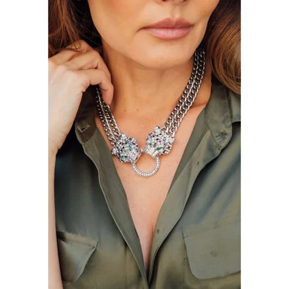 NWT Eye Candy Los Angeles Cartier Style Double Leopard Necklace - Picture 3 of 7